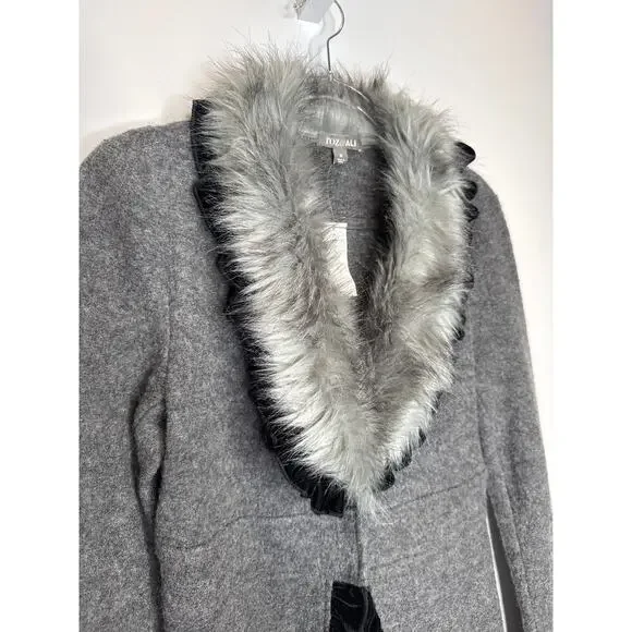 Vintage 2000s Roz & Ali Gray Faux Fur Collar Wool Blazer NWT size small - Picture 14 of 14